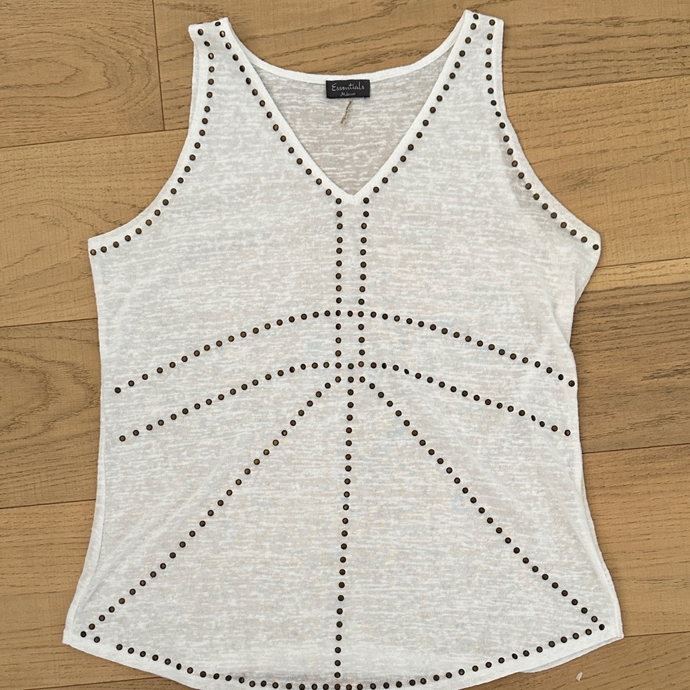 Catherine Malandrino White Tank with Stud Accents Large